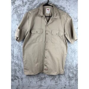Dickies Mens M Short Sleeve Work Shirt Button Down Khaki Beige Utility Uniform